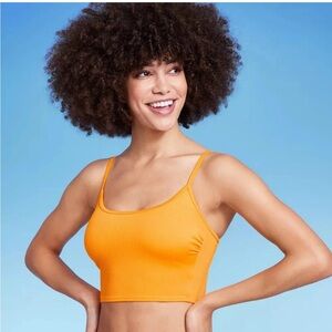 Wild Fable Women's Ribbed Longline Bralette Bikini Top Orange Size XS (0-2)